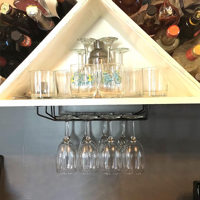 14-Inch Black Wine Glass Rack, Under Cabinet Wine Glass Holder Stainless Steel Stemware Rack - Hanging Stemware Holder for Cabinet Kitchen Bar, Set of 4-Ruum Studio Home