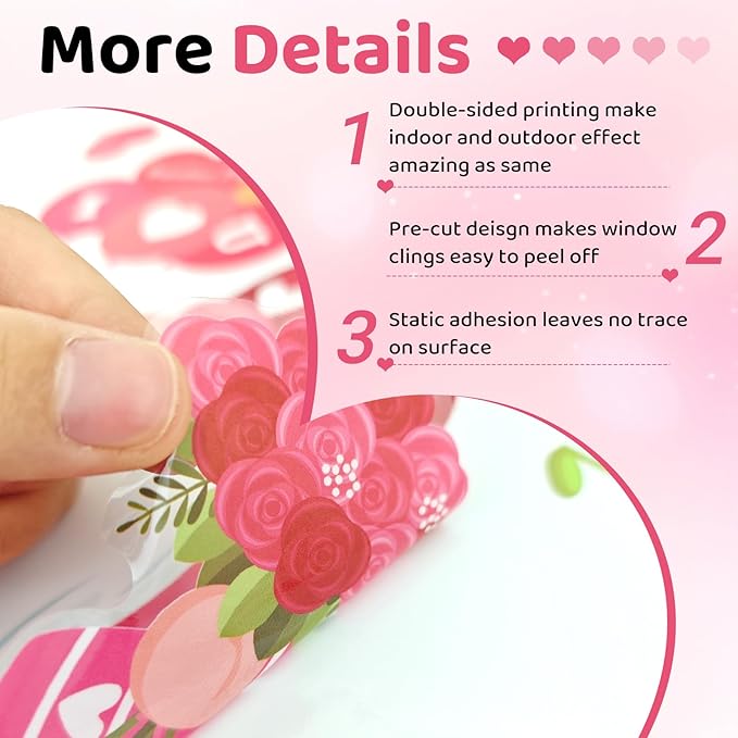 DC-BEAUTIFUL 107 PCS Valentines Window Clings, 9 Sheets Double-Sided Pink Love Heart Gnome Valentine Decoration Window Stickers, Reusable Static Holiday Window Decals for Home Wedding Party Decors-Ruum Studio Home