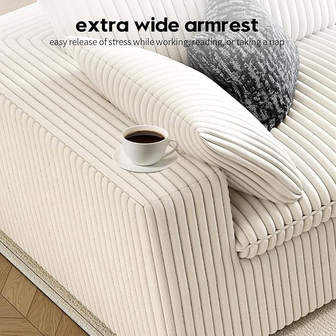 LoveSeat Cloud Couch Modular Sectional Sofa for Living Room,Modern Sofa with Deep Seat，2 Seater Boneless Couch,Comfy Upholstered Corduroy Couches for Apartment, Studio, Office,Bedroom，White-Ruum Studio Home