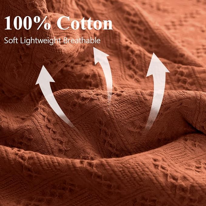 Simple&Opulence 100% Cotton Throw Blanket for Bed, Couch, Boho Luxury Geometric Woven Blanket with Tassels Soft Lightweight Cozy Breathable, Vintage Farmhouse Decoration for All-Season(Rust Orange)-Ruum Studio Home