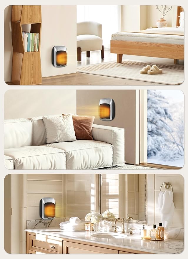 GiveBest 800W Plug-in Wall Space Heater With Remote, Small Outlet Heater With Adjustable Thermostat, 12H Timer, LED Display for RV, Home Office, Bathroom Indoor Use-Ruum Studio Home