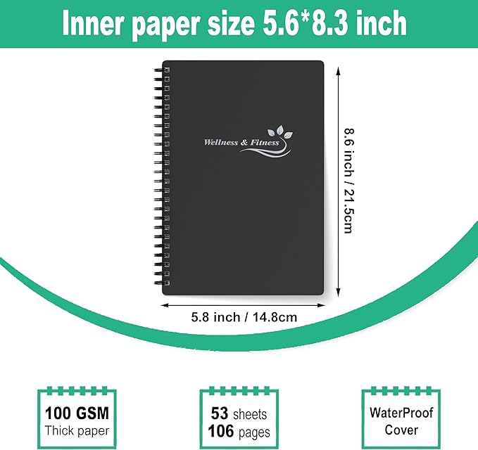 Wellness Planner & Fitness Log - Daily Diet & Health Journal with Weight Loss, Wellness Journal Notebook for Tracking Fitness, Sleep, Nutrition, Meal, Habits, A5(5.8 x 8.6 inch) (Black Silvery)-Ruum Studio Home