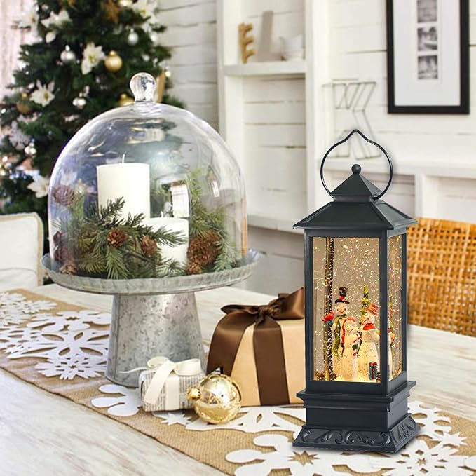 Eldnacele Singing Battery Operated Musical Lighted Christmas Snowman Water Glittering Swirling Snow Globe Lantern with Music Christmas Home Decoration and Gift, Snowman Family-Ruum Studio Home