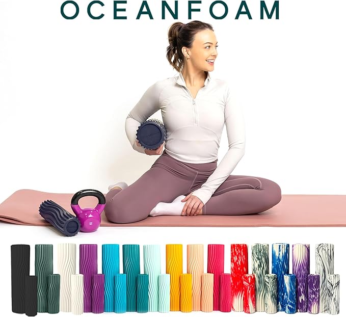 Oceanfoam Tidal Roller - Dark Navy - Muscle Massage Foam Roller for Back Pain & Stretching - Firm and Ergonomic Wide Wave Textured - Yoga, Athletics, & Wellness - Full Size, 20" x 5"-Ruum Studio Home