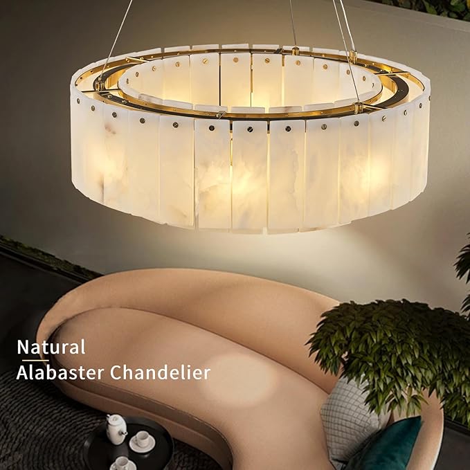 Alabaster Chandeliers D23in Round Chandeliers for Dining Room Small Chandelier Light Fixture for Kitchen Living Room Foyer Entryway Hallway-Ruum Studio Home