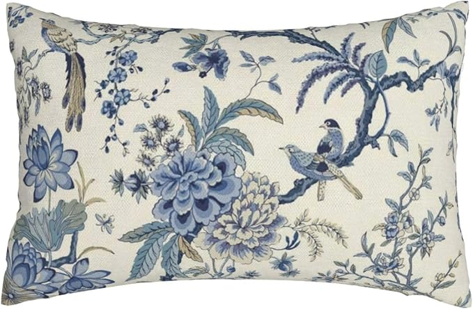 CXMEIFLY Spring Floral Birds Pillow Covers 12 x 20 Inch Set of 2 for Chinoiserie Flowers Decor Throw Pillows Blue and White Plant Outdoor Decorative Cushion Cases for Couch Bed Decorations-Ruum Studio Home