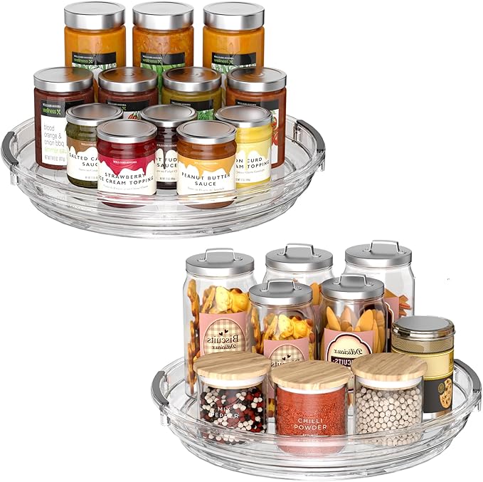 Clear Lazy Susan Organizer Turntable for Cabinet Table Top, 9.25 Inch 2 Pack 360 Rotating Spinning Makeup Organizer for Vanity, Kitchen Storage Rack Heavy-Duty Pantry Spices Tray Countertop Organizer-Ruum Studio Home