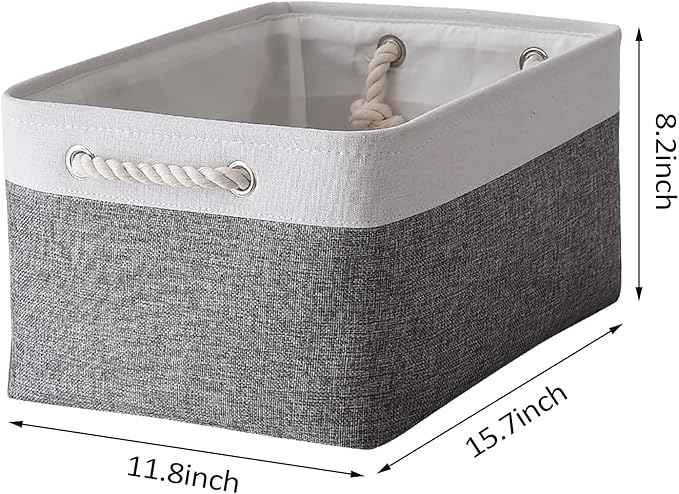 TcaFmac Collapsible Storage Bins for Organization - Large 3 Pack Canvas Storage Basket for Shelves, Organizer Baskets for Organizing for Closet Cloth Dog Toy Baby (White & Grey 16x12x8 inch)-Ruum Studio Home