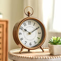 Vintage Small Table Clock on Stand, Decorative Desk and Shelf Clock Farmhouse Mantel Non-Ticking Clock Rustic Metal Frame with Antique Gold Finish 9.3 Inch-Ruum Studio Home