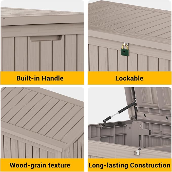 182 Gallon Deck Box Waterproof, UV Resistant Resin Outdoor Storage Box with Hydraulic Rod, Lockable Design and Enhanced Durability for Patio, Garden, and Poolside Use-Ruum Studio Home