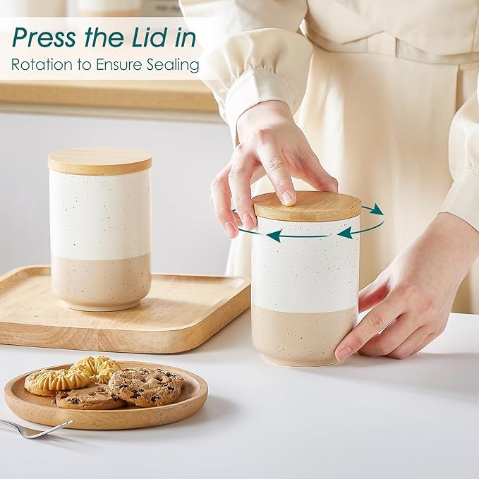vancasso Sabine Ceramic Canister Set with Airtight Wood Lids - 4-Piece Small Kitchen Storage for Coffee, Sugar, Tea & Spices (18 oz Each) - Compact Countertop Jars-Ruum Studio Home