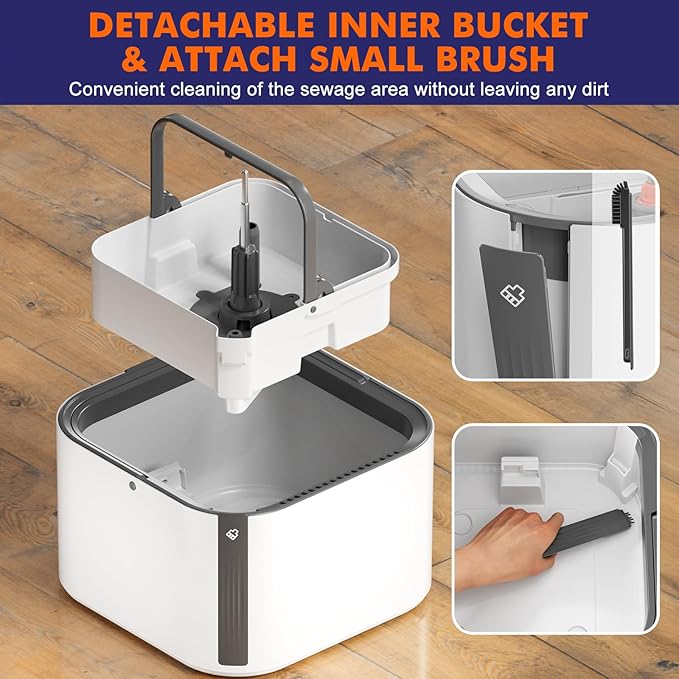 Upgraded Self-Standing Spin Mop and Bucket System, Detachable Inner Mop Bucket That Separates Dirty Water & 90° Foldable Head, Triple-Scrubbing System, for Hardwood Floors - White with 6 Pads-Ruum Studio Home
