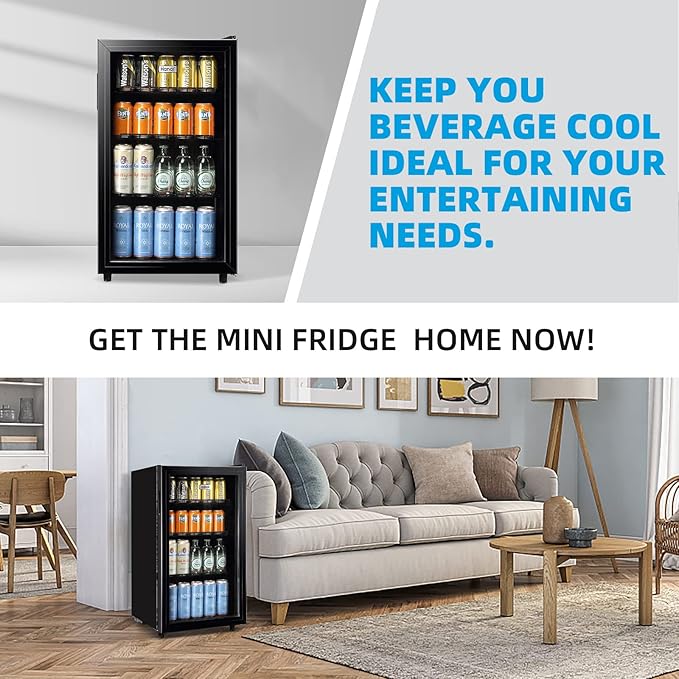 WANAI Mini Fridge Cooler 125Cans Beverage Refrigerator Glass Door Beverage Cooler for Beers Wine Juicer Adjustable Shelves LED Lights for Home, Office or Bar-Ruum Studio Home
