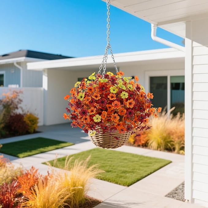 12 Bundles Artificial Fall Flowers Faux Mums for Outdoor Indoor, Artificial Plants Daisy Faux Plants Fake Mums for Fall Decor Pots Patio Garden Porch Autumn (Orange，Brown，Yellow) (12)-Ruum Studio Home