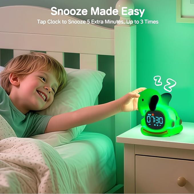 Alarm Clock for Kids with Night Light, Sleep Training Clock Time to Wake Clock, Rechargeable Silicone Light for Bedroom, Perfect Sleep Companion for Boys Girls，Blue Elephant-Ruum Studio Home