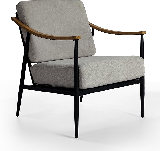 Modern Accent Chair for Living Room Bedroom Mid Century Arm Chair Upholstered Office Accent Chair Comfy Waiting Room Chair with Metal Frame, Grey-Ruum Studio Home