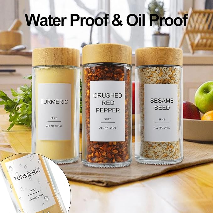 AISIPRIN Glass Spice Jars with 398 Labels-4oz 24 Pcs,Round Seasoning Jars with Bamboo Airtight Lids,Spice Container Set -Shaker Lids, Funnel,Brush and Marker Included-Ruum Studio Home