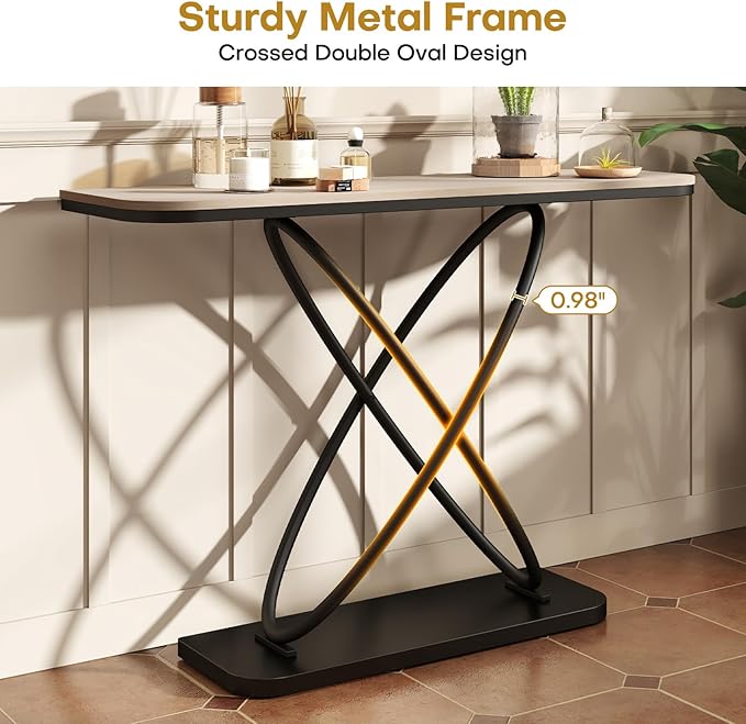 BECHAEO Farmhouse Narrow Console Table for for Living Room, 47.4" Rustic Narrow Entryway Table, Sofa Tables Behind Couch, Industrial Wooden Accent Tables for Hallway Foyer Warm Gray-Ruum Studio Home