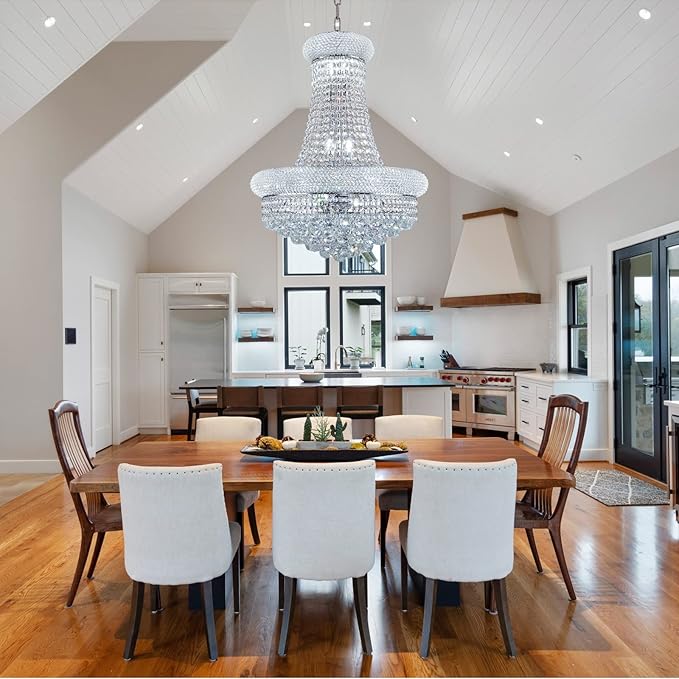 12 - Light Unique Empire Crystal Chandelier for Foyer Entrance Living Room Dining Room Bedroom Entryway Chrome Finish-Ruum Studio Home
