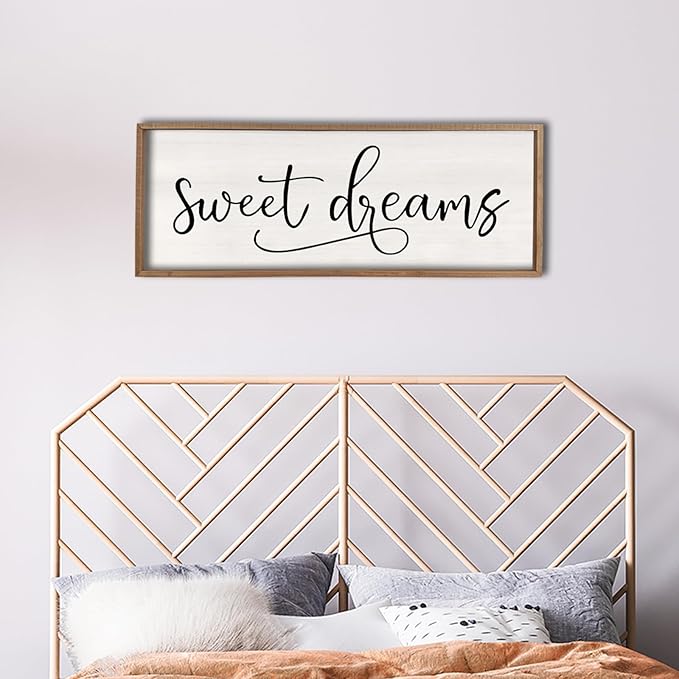 comurdyo Sweet Dreams Wall Decor Above Bed Sign 40" x 15" Master Bedroom Wooden Antique Framed Large Rustic Farmhouse Guest Room Beautiful Simple Hanging Plaque Over Bed Wall Art (Wood)-Ruum Studio Home