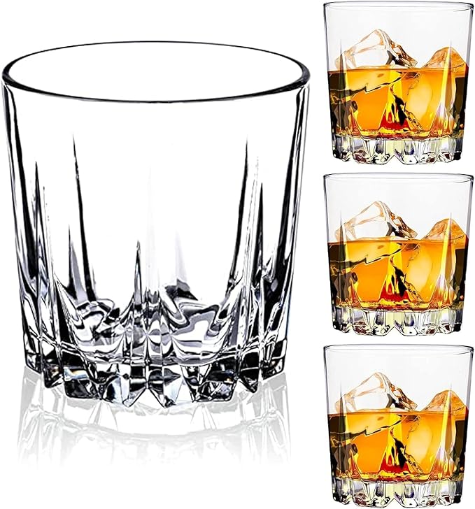 Whiskey Glasses Set of 4,Lead-Free Crystal Old Fashioned Glass,Scotch Glass Tumblers for Drinking Bourbon,Cognac,Irish Whisky,Whisky Glass Gift Set for Men,Dad,Brother-10oz-Ruum Studio Home