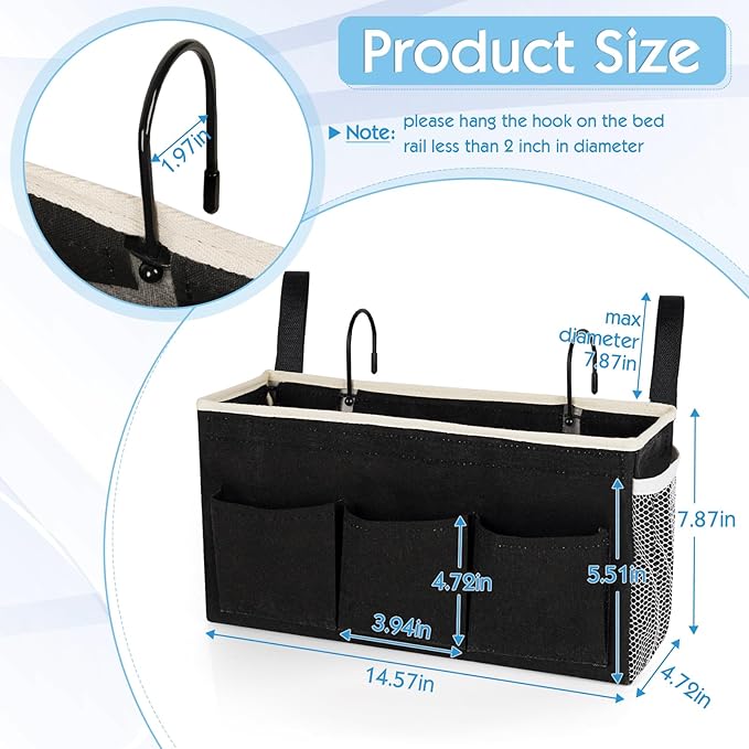 Bedside Storage Caddy/Bedside Hanging Storage Bag for Headboards Bunk Beds Dorm Rooms Book Phone Magazine Holder (New Black)-Ruum Studio Home