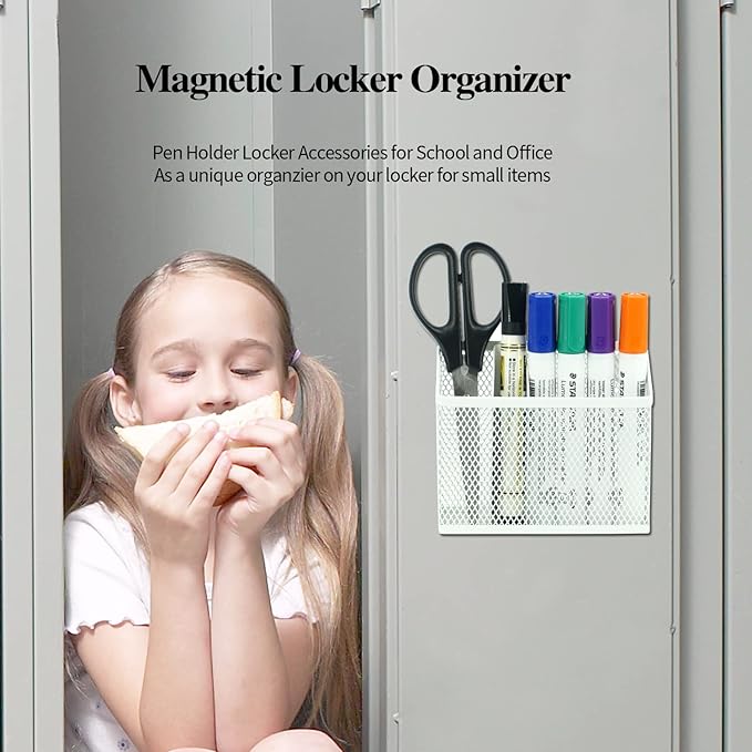 Neudeoc Locker Organizer and Accessories Kit, Includes Mesh Locker Shelf and Magnetic Pen Holder, Suitable for School, Work, Kitchen and Bathroomn (Pack of 4, White)-Ruum Studio Home