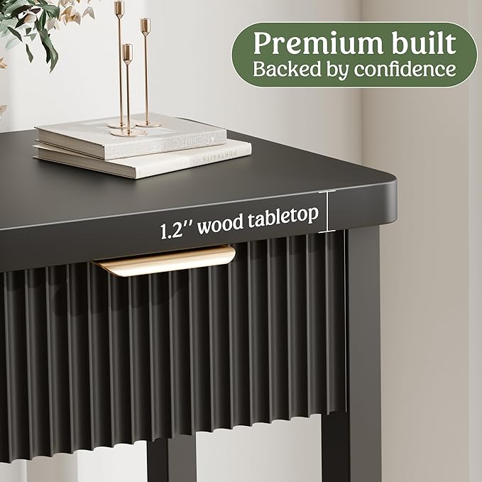 Lulive 51" Fluted Console Table for Entryway, Entryway Table with 3 Wooden Drawers, Farmhouse Behind Sofa Table for Living Room, Hallway, Couch, Foyer-Ruum Studio Home