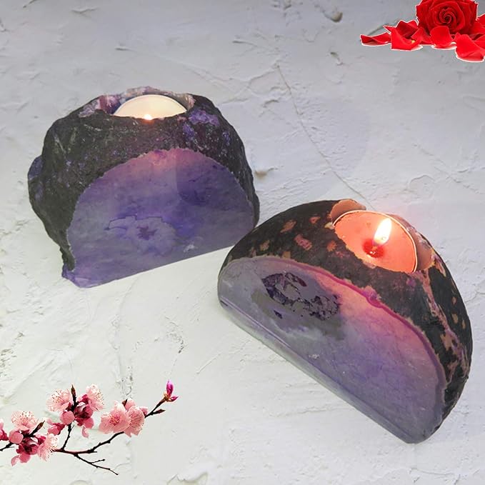 AMOYSTONE Purple Agate Rock Stone Candle Stand Cut Base 1.5-2.5 Lbs for Home Décor-Ruum Studio Home