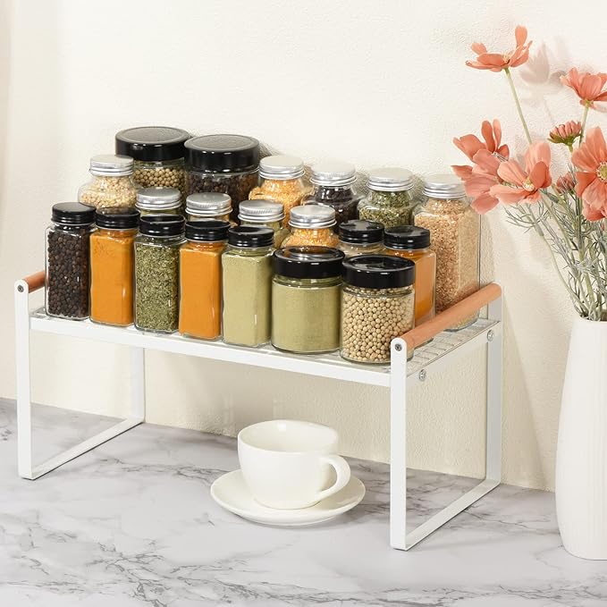 PATIKIL Kitchen Cabinet Shelf Organizer, Wood Counter Shelf Stackable Storage Shelf For Cupboard, Pantry, Corner, Under Sink - White-Ruum Studio Home