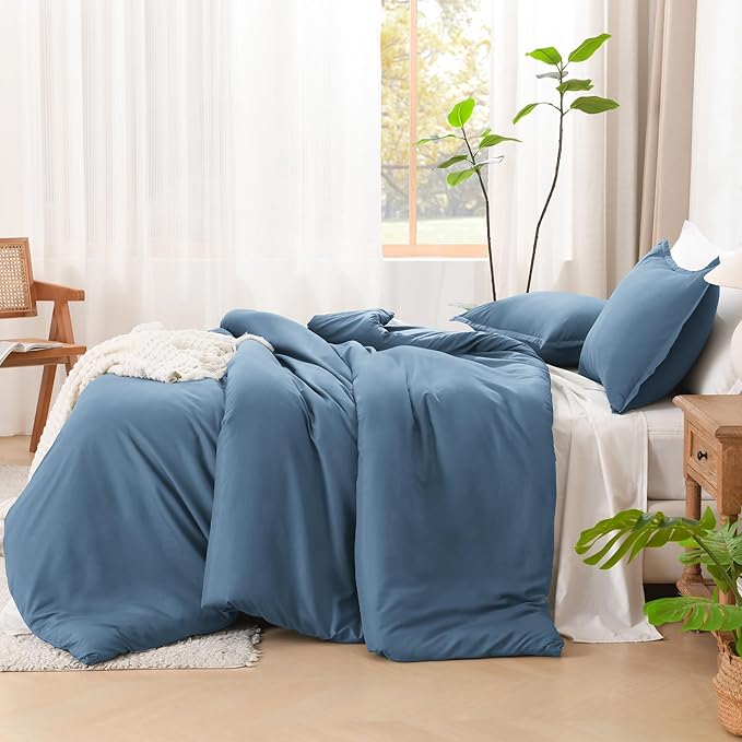 Litanika Comforters Queen Size Ocean Blue, 3 Pieces Lightweight Solid Bedding Set & Collections, All Season Fluffy Bed Set (90x90 Inches Comforter & 2 Pillowcases)-Ruum Studio Home