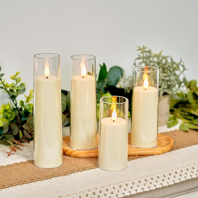 Amagic Ivory Flameless Candles with Remote, Battery Operated Candles with Timer, Acrylic Plexiglass Flickering LED Fake Candle for Wedding, Holiday, Home Decor, Set of 9, D2.2 x H5 6" 7"-Ruum Studio Home
