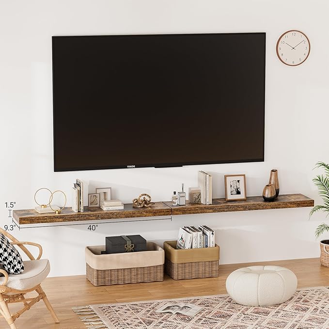 Heimlove 40 Inches Floating Shelves for Wall,9.3" Deep Rustic Brown Long Floating Shelves Set of 2,Large Display Shelf & Storage Shelf,Wall Shelf for Bathroom Bedroom Living Room Kitchen Office-Ruum Studio Home