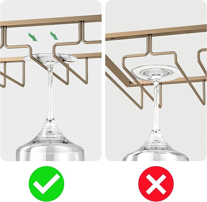 Wine Glass Rack - Under Cabinet Stemware Wine Glass Holder Glasses Storage Hanger 2 Pack Metal Organizer for Bar Kitchen Gold-Ruum Studio Home