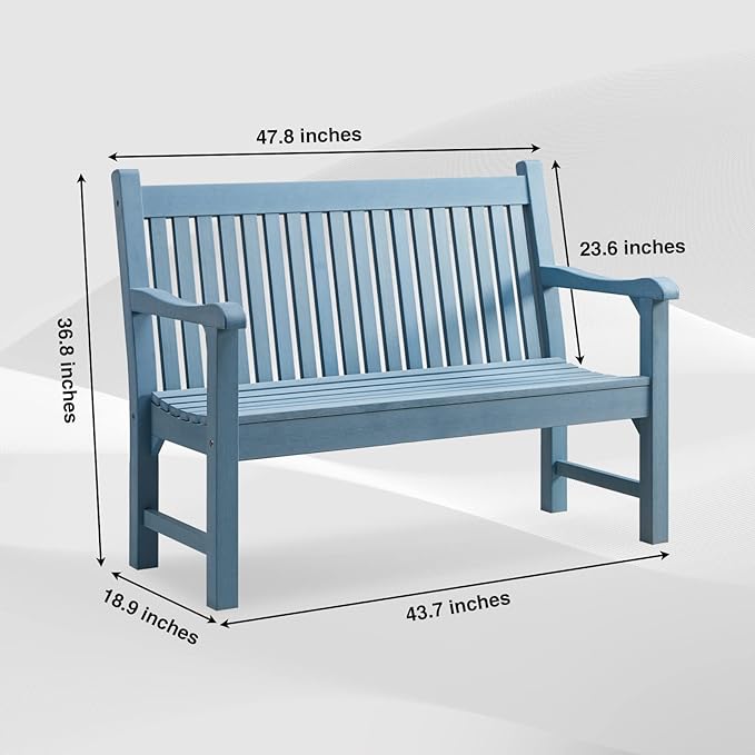 Psilvam Garden Bench, 2-Person Poly Lumber Patio Bench, All-Weather Outdoor Bench That Never Rot and Fade, Memorial Bench, Suit for Garden, Porch and Park(Blue)-Ruum Studio Home