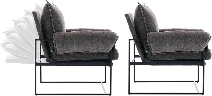 YISHENG Accent Chair with 6-Angle Adjustable Backrest, Chenille Fabric Living Room Chair Upholstered Lounge Chair, Modern Chair Cozy Reclining Chair for Reading Room, Set of 2 Gray-Ruum Studio Home