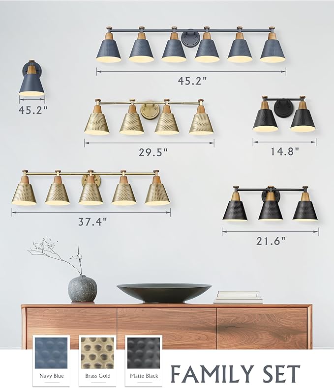 FEMILA 5 Light Bathroom Vanity Light, 37.4" Bathroom Lighting Fixtures Over Mirror, Blue Finish, E26 Base, 4FG59B-5W Blue-Ruum Studio Home