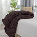 Bigacogo Chunky Knit Throw Blanket for Couch, 40x80 inches, 100% Hand Knitted with Thick Jumbo Chenille Yarn, Cozy Soft Large Rope Knot Cable Crochet Blankets for Sofa Bed Living Room, Chocolate-Ruum Studio Home