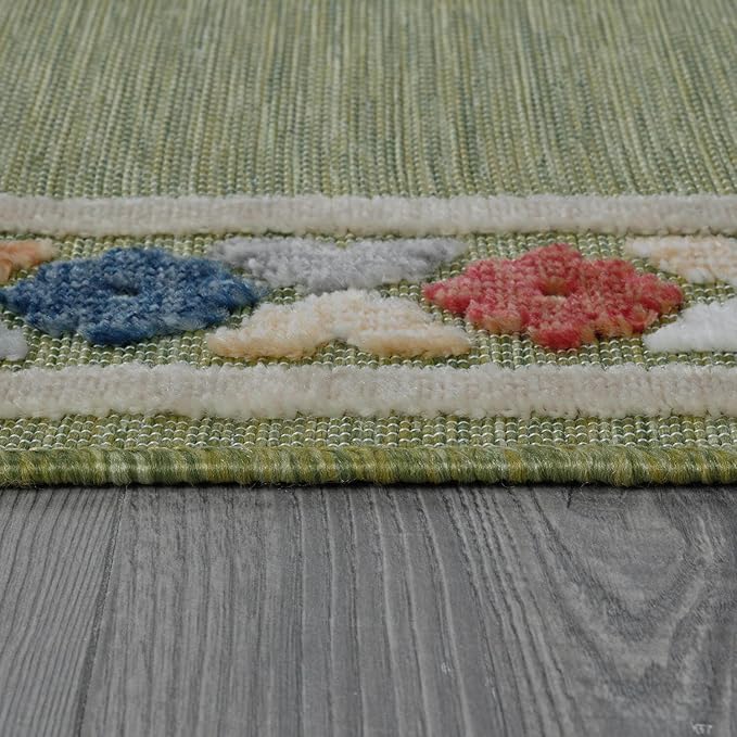 Beverly Rug Outdoor Runner Rug 2x7 Modern Floral Bordered Area Rugs for Indoor and Outdoor Patio Easy to Clean Non Shedding Living Room Porch Garden Washable Outside Carpet (2 x 7 Green)-Ruum Studio Home