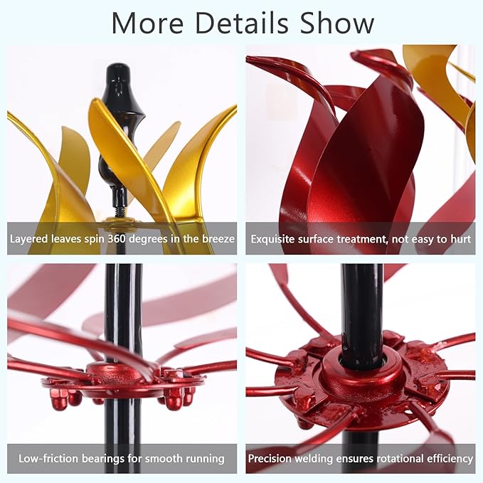 hogardeck Large Wind Spinners Outdoor, 93.3" Metal Tulip Wind Spinner with Stake, 360° Rotating Yard Art, Kinetic Flame Wind Sculptures for Home Lawn Backyard Patio Garden Decor (Red, Golden)-Ruum Studio Home