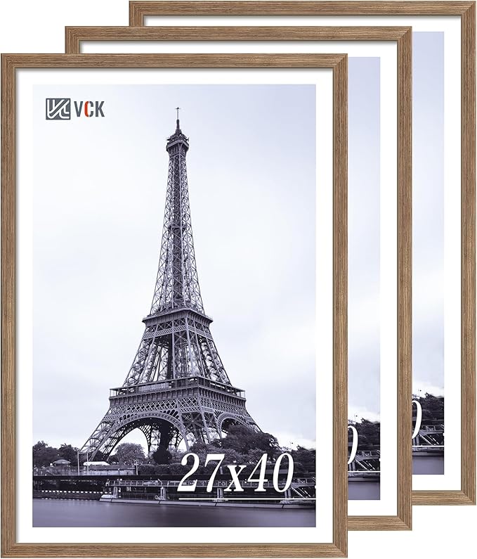 VCK 27x40 Poster Frame 3 Pack - Brown Walnut, Natural Textured Solid Wood Picture Frame, Wall Mounting Hanging-Ruum Studio Home