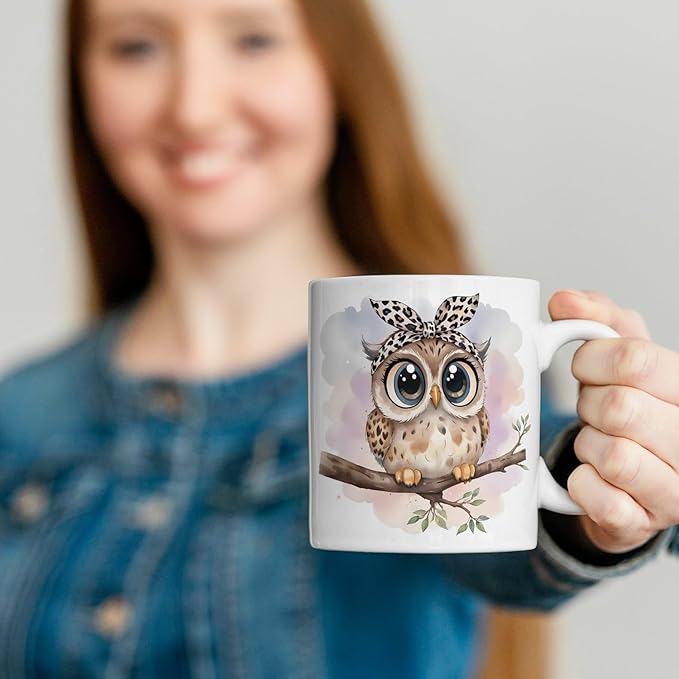 JINYO Coquette Leopard Bow Owl Mug, Cute Owl Coffee Cup, Gifts for Owls Lovers Women, Cute Wild Animal Ceramic Coffee Tea Mug 11 oz-Ruum Studio Home