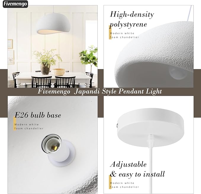 15.7in Wabi Sabi Pendant Lights Kitchen Island Lighting Fixture Ceiling Mount White Modern Japanese Lamp Japandi Chandelier for Dining Living Room Hallway Bedroom Restaurant Hanging Lamp-Ruum Studio Home