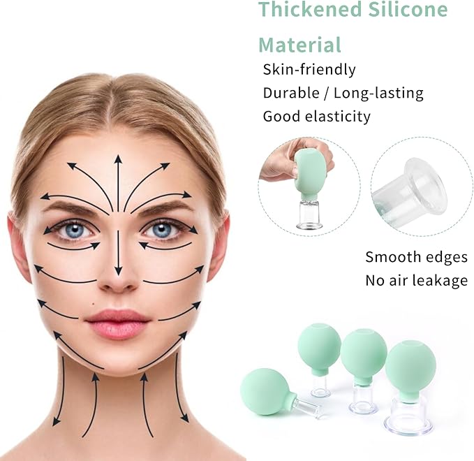 Meifuly Facial Cupping Set, 4 PCS Silicone Vacuum Suction Face Massage Cups, Skin Tightening Kit for Eyes, Face and Body (Green)-Ruum Studio Home