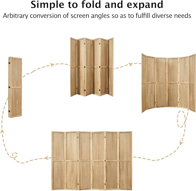 ‌Room Divider Freestanding Folding Pegboard Privacy Screen | 6-Panel Display Stand for Jewelry, Craft Shows, Retail | Natural Wood, Portable & Space-Saving Design-Ruum Studio Home