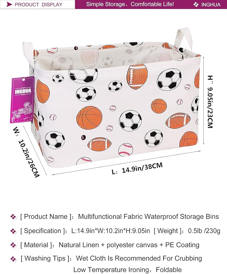 Rectangular Storage Basket Fabric Organizer Bin for Toys,Books,Clothes,Gifts,Pets-Perfect for Home,Office,Nursery,Dorm,Shelf(Rec ball game)-Ruum Studio Home