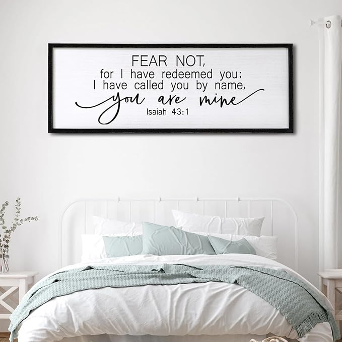 Fear Not for I Have Redeemed You Sign Framed Wall Art, 40''×15'' Rustic Religious Christian Isaiah 43:1 Bible Verse Sign, Horizontal Holy Inspirational Catholic Scripture Decor-Ruum Studio Home