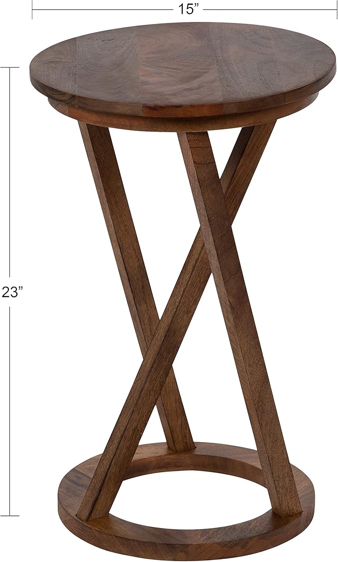 Kate and Laurel Aja Modern Side Table; 15 x 15 x 23; Walnut Brown; Decorative Modern Geometric Wood Bedroom Nightstand Table with Round Tabletop and Unique Slanted Legs-Ruum Studio Home