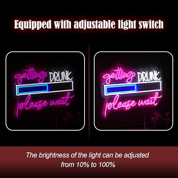 Drink Please Wait Neon Sign Dimmable Letters Neon Light for Wall Decor USB Powered LED Drinking And Wait Light Up Sign for Pub Man Cave Home Bar Restaurant Decor Party(16.7 * 12.8In)-Ruum Studio Home