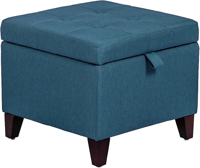 Adeco Square Fabric Storage Ottoman with Tufted Flip Top, 18x18x15-Ruum Studio Home